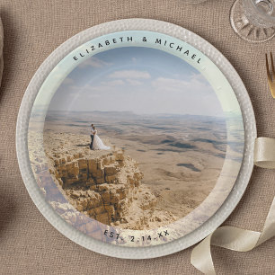 Modern Elegant Bride and Groom Wedding Photo Paper Plate