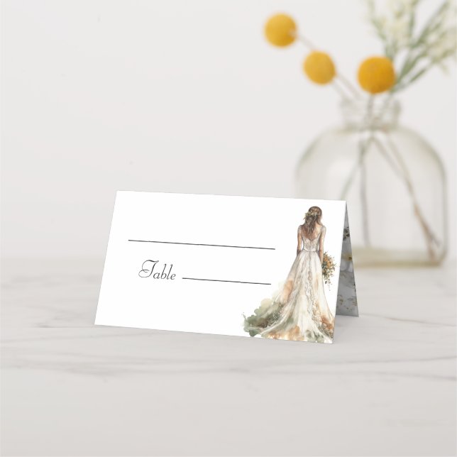 Modern Elegant Bride in Wedding Gown Bridal Shower Place Card (Front)