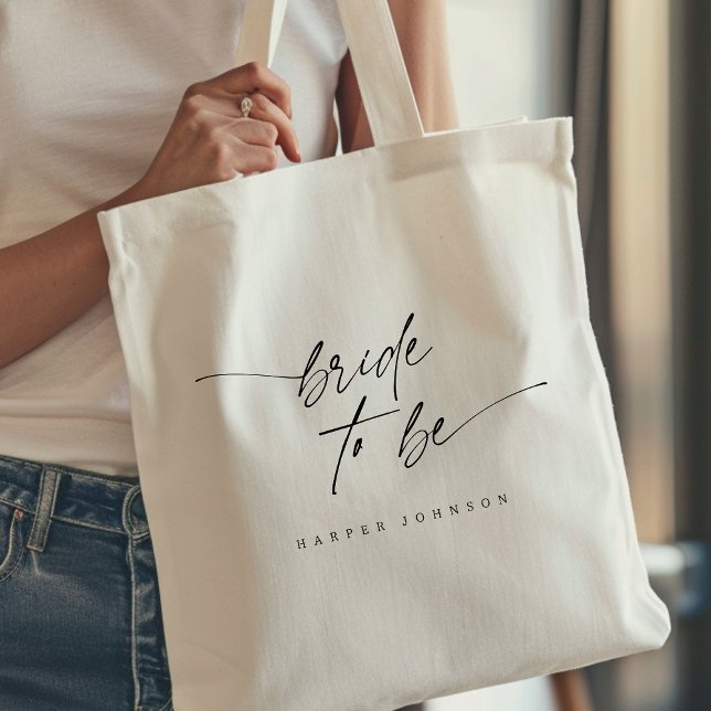 Modern Elegant Bride To Be Script Typography Tote Bag (Creator Uploaded)