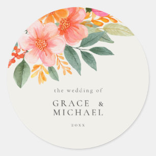 Modern Elegant Bright Floral Wedding Classic Round Sticker