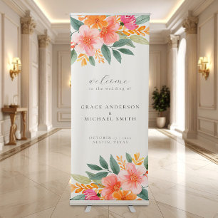 Modern Elegant Bright Floral Wedding Welcome Retractable Banner