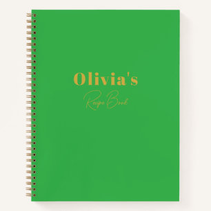Modern Elegant Bright Green and Gold Custom Recipe Notebook