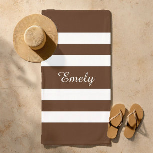 Modern Elegant Brown And White Stripes Pattern Beach Towel