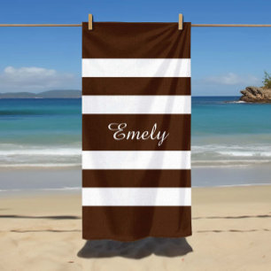 Modern Elegant Brown And White Stripes Pattern Beach Towel
