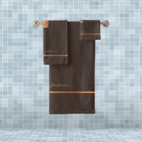 Modern elegant brown gold chic monogrammed stripes