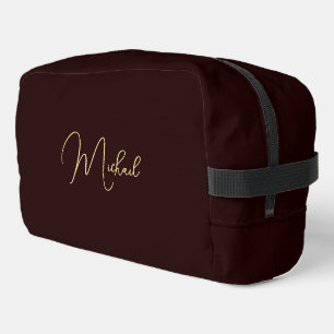 Modern Elegant Brown Gold Monogram Travel Cosmetic Dopp Kit