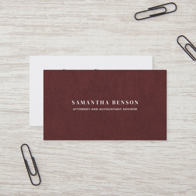 Modern Elegant Brown Leather Look Professional Business Card (Front/Back In Situ)
