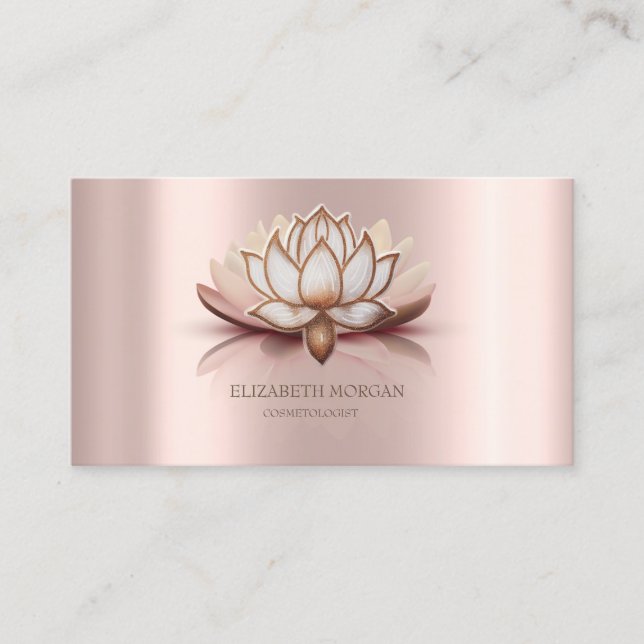 Modern Elegant Brown Lotus Rose Gold Business Card (Front)