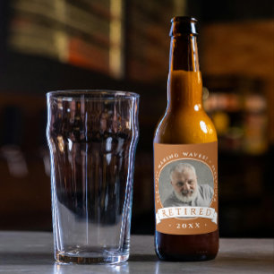 Modern Elegant Brown Retire Man Grandfather Photo Beer Bottle Label