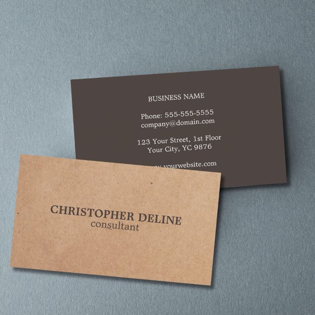 Modern Elegant Brown White PRINTED Kraft Paper Business Card (Creator Uploaded)