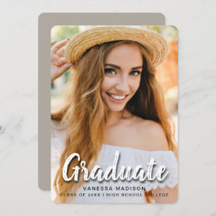Modern Elegant Brush Script   Trendy Photo Grad Announcement