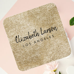 Modern Elegant Brushed Gold Metal Unique Squared Square Business Card