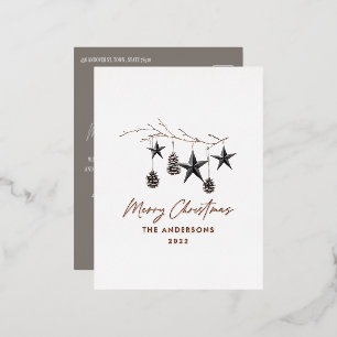 Modern elegant budget scandi botanical Christmas Foil Holiday Postcard