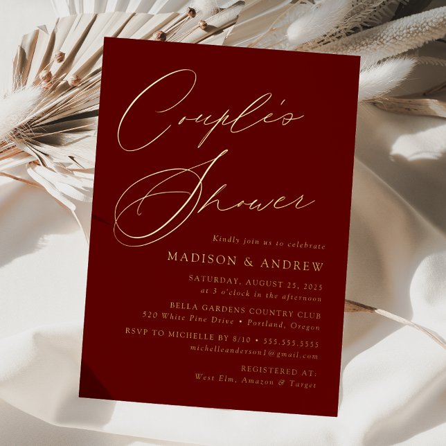 Modern Elegant Burgundy and Gold Couple's Shower (Creator Uploaded)