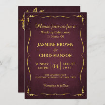 Modern Elegant Burgundy And Gold Wedding Invitati