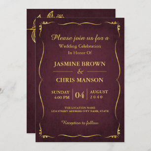  Modern Elegant Burgundy And Gold Wedding Invitati Invitation