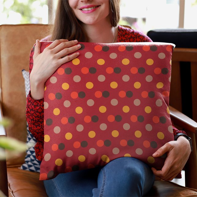 Modern Elegant Burgundy Brown Yellow Polka Dots Cushion (Creator Uploaded)