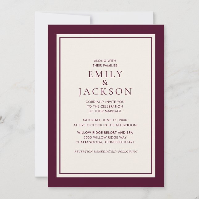 Modern Elegant Burgundy Cream Wedding Invitation (Front)