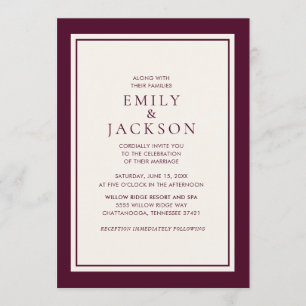 Modern Elegant Burgundy Cream Wedding Invitation