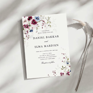 Modern Elegant Burgundy Floral Wedding Invitation