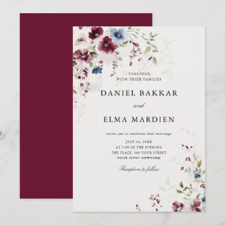 Modern Elegant Burgundy Floral Wedding  Invitation