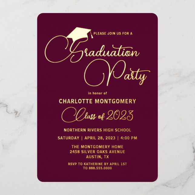 Modern Elegant Burgundy Foil Graduation Invitation (Front)