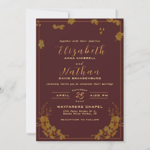 Modern Elegant Burgundy & Gold Floral Wedding Invitation