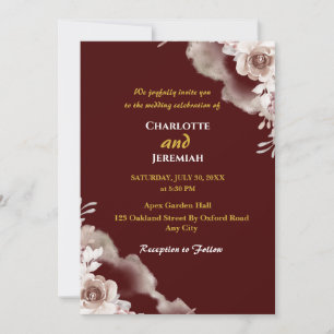 Modern Elegant Burgundy & Gold Floral Wedding Invitation