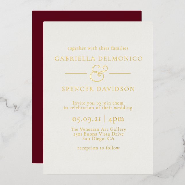 Modern Elegant Burgundy Gold Wedding (Front/Back)