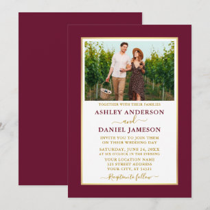 Modern Elegant Burgundy Gold Wedding Invitation