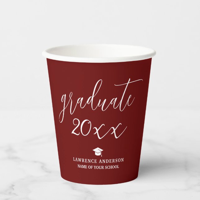 Modern Elegant Burgundy Graduate 2024 Graduation Paper Cups (Front)