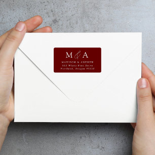 Modern Elegant Burgundy Monogram Return Address Label