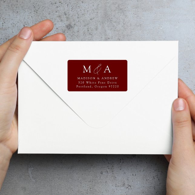 Modern Elegant Burgundy Monogram Return Address Label (Creator Uploaded)