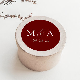 Modern Elegant Burgundy Monogram Wedding Classic Round Sticker