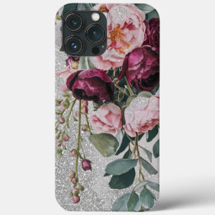 Modern elegant burgundy pink rose iPhone 13 pro max case