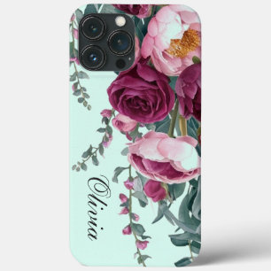 Modern elegant burgundy pink rose iPhone 13 pro max case