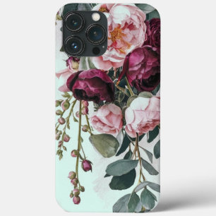 Modern elegant burgundy pink rose iPhone 13 pro max case