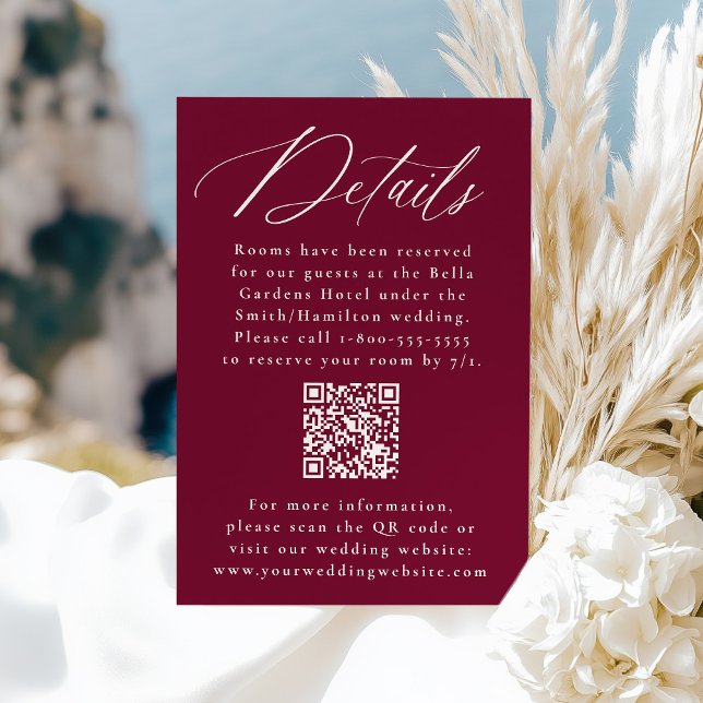 Modern Elegant Burgundy QR Code Wedding Details Enclosure Card (Creator Uploaded)
