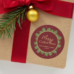 Modern Elegant Burgundy Red Christmas Botanical Classic Round Sticker<br><div class="desc">Classic Elegant Burgundy Red Christmas Botanical Merry Christmas Sticker</div>