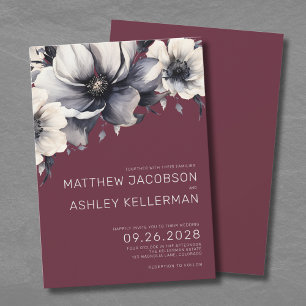 Modern Elegant Burgundy Red Floral Wedding Invitation