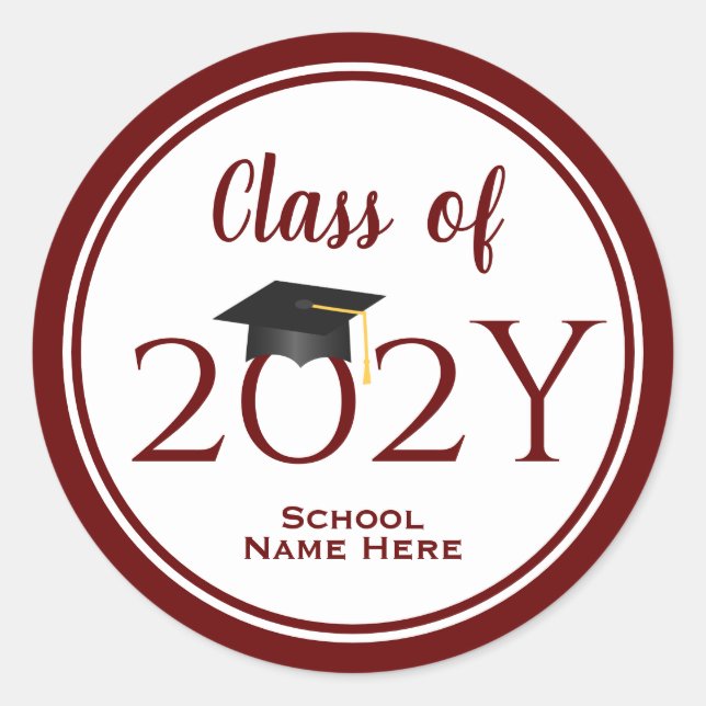 Modern Elegant Burgundy Red Typography Graduation Classic Round Sticker (Front)