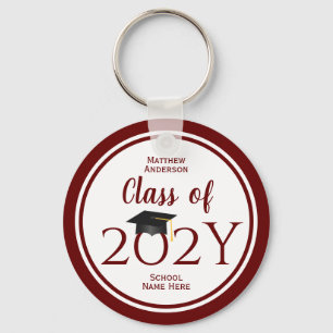 Modern Elegant Burgundy Red Typography Graduation Key Ring