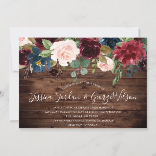 Modern Elegant Burgundy Rustic Fall Wedding Invite