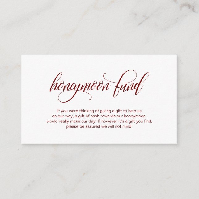 Modern elegant Burgundy Wedding Honeymoon Fund Enclosure Card (Front)