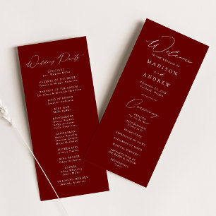 Modern Elegant Burgundy Wedding Program