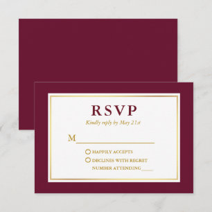 Modern Elegant Burgundy White Gold RSVP Card