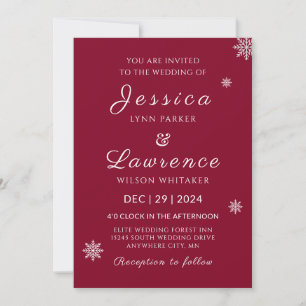 Modern Elegant Burgundy winter wedding  Invitation
