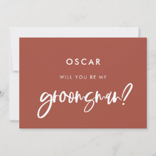 Modern elegant burnt brick groomsman proposal card