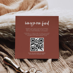 Modern elegant burnt brick Honeymoon fund QR code Enclosure Card