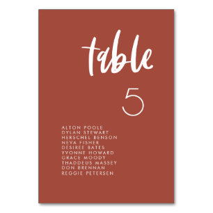 Modern elegant burnt brick seating chart cards